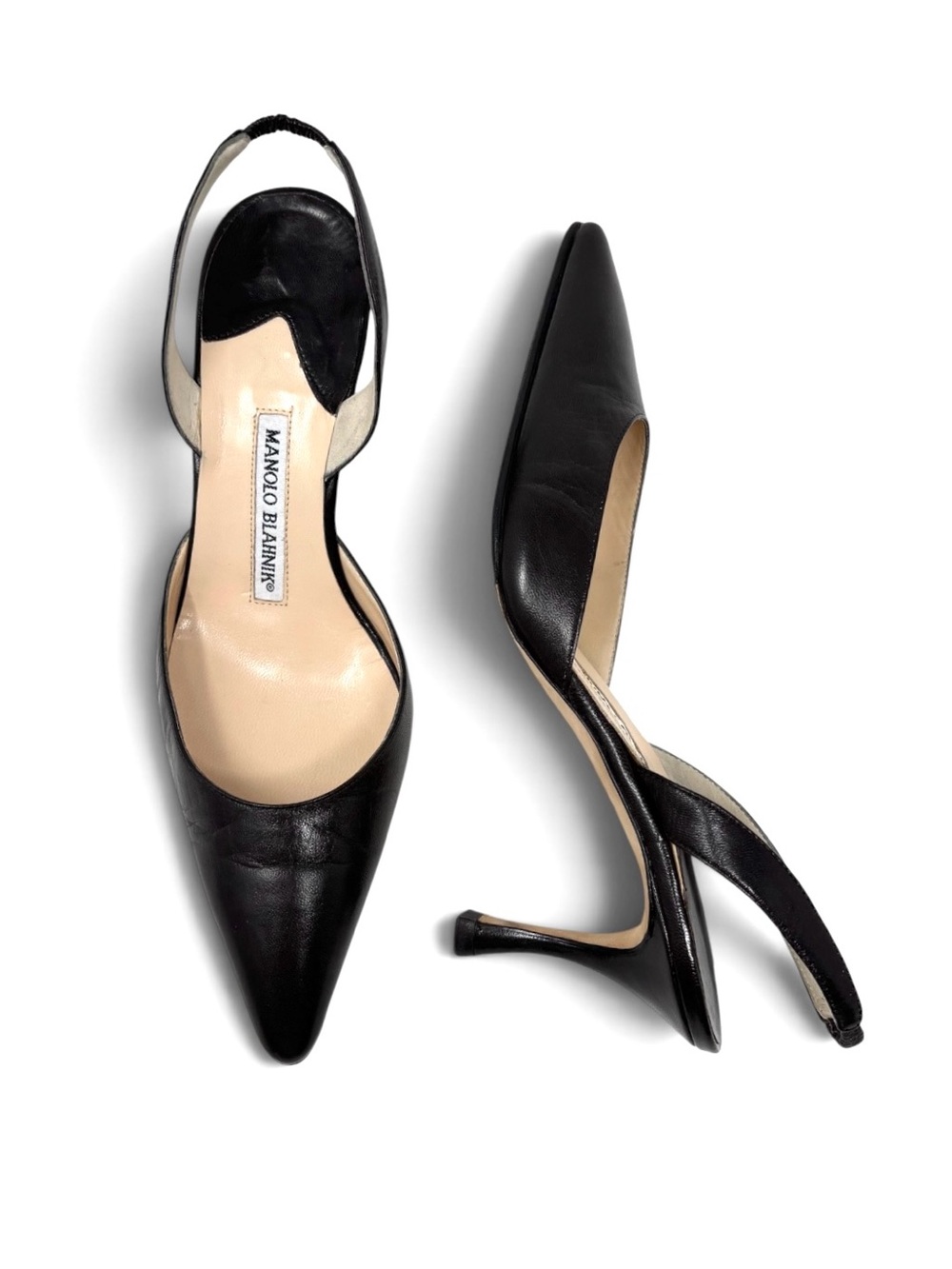 Manolo Blahnik Carolyne Chocolate Brown Leather Slingback Pumps 38.5 8.5